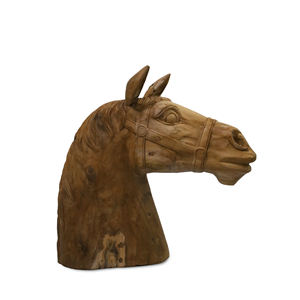 Busto de Caballo Tradicional Gubuk Bali Hecho de Madera de Raíz de Teca 100% Hecho a Mano, Soporte de Piso para Uso en Interiores - Product Image 1