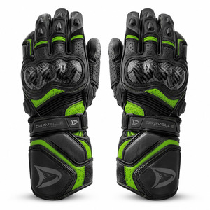 Guantes de Carreras DRAVELLE de Cuero, Dedos Completos, Verde y Negro, Transpirables, con Protección para la Palma, Cierre de Velcro, Unisex - Product Image 1