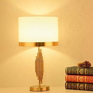 Modern Luxury LED <b>Table</b> Lamp Gold Metal Pipe Base White Fabric Shade <b>Bedside</b> Nightstand Living Room Home Decor Desk Light - Product Image 2