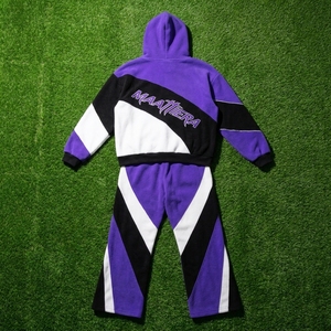 <b>Mens</b> Purple Black <b>White</b> Color Block Tracksuit Set Hoodie Wide Leg <b>Pants</b> Custom Streetwear Sportswear Matching Outfit - Product Image 6