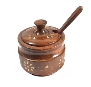 Pot/bol à sucre en bois pour la maison et le jardin, en bois d'acacia, fabriqué en Inde - Product Image 1