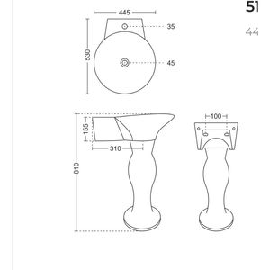 Lavabo de salle de bain en céramique robuste avec piédestal 445x530x810mm, bac à linge en porcelaine, ensemble Erika - Product Image 2