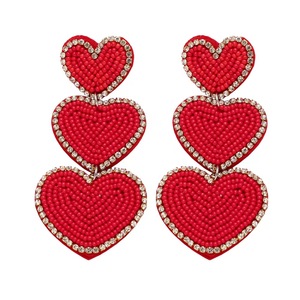 Pendientes de Corazón Rojo con Cuentas y Adorno de Diamantes de Imitación de Ziyan Handicraft, Joyería Clásica Católica para Bodas - Product Image 1