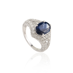 Bague de déclaration vintage inspirée du saphir bleu vif et du diamant, en or blanc 14 carats, pour mariage et soirée, prix de gros usine - Product Image 3