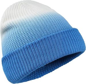 Gorro de Punto Unisex con Bloques de Color en Degradado Azul y Blanco, Gorro Casual de Invierno, Talla Adulto 56-58CM - Product Image 2