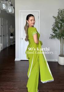 Traje Salwar de Algodón Verde Bordado para Mujer con Dupatta, Ropa Casual Tradicional India y Pakistaní, Corte Holgado hasta el Tobillo - Product Image 3