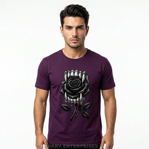 Camiseta Morada Personalizada para Hombre, Fabricante de Camisetas con Estampado Gráfico de Rosa Vampiro Gótico, Venta al por Mayor OEM, Ropa de Manga Corta de Algodón para Hombre - Product Image 1
