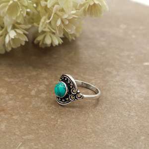 Vintage Natural Turquoise Bezel <b>Set</b> Statement <b>Ring</b> 925 Sterling <b>Silver</b> Plated Adjustable Band Antique Boho Ethnic Handmade - Product Image 3