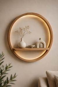 Étagère murale flottante moderne en bois, éclairée, pour l'agencement des objets dans le salon ou la chambre à coucher - Product Image 1