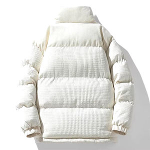 Chaqueta acolchada de algodón brillante negra para hombre, con capucha, cuello alto, cortavientos, informal, de invierno, corte regular, con cremallera, de lona - Product Image 3