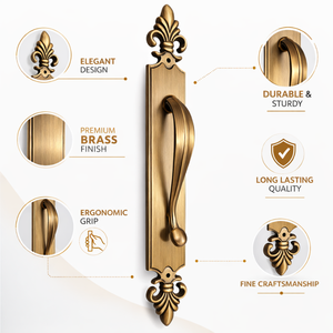 Poignée de porte moderne en laiton HI SAFE Fleur Royale de qualité supérieure |   Porte d'entrée principale décorative en laiton massif de 20 pouces pour hôtel - Product Image 5