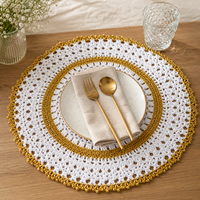 Set de table rond en crochet blanc avec bord doré, tapis de table tissé pour dîner, idéal pour mariage et réceptions