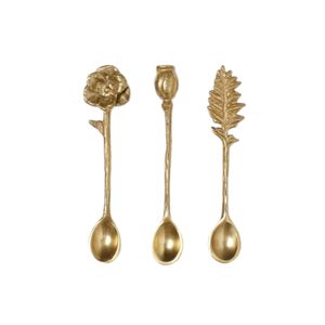 Juego de Cucharas de Latón Dorado Hechas a Mano de Lujo al por Mayor, con Diseño de Flores y Hojas Botánicas, Cucharas Decorativas para Té, Café y Postre - Product Image 1