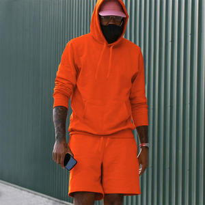 Ensemble de survêtements sportifs d'hiver en coton éponge 2 pièces pour hommes, avec impression numérique, broderie et délavage à l'acide, comprenant un sweat à capuche zippé et un short - Product Image 2