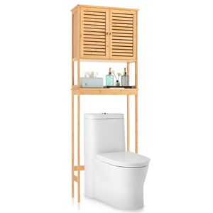 Mobile Bagno in Bambù Massiccio a 2 Ante e 1 Ripiano, Design Moderno, Ecologico, per Uso in Cucina, Colore Burlywood - Product Image 3