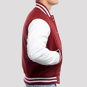 Veste universitaire pour homme rouge et blanche, veste de baseball personnalisée, veste bomber universitaire avec manches en cuir PU, fabricant OEM - Product Image 2