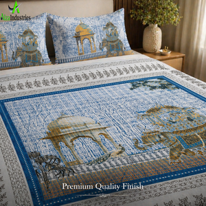 Juego de Sábanas de Algodón Azul Cielo, Tamaño King, 3 Piezas, Diseño de Elefantes Reales Mughales, con Fundas de Almohada, Ropa de Cama Suave y Lujosa - Product Image 5