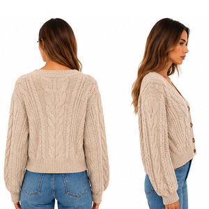 Cárdigan de punto para mujer con patrón bordado y decoración de botones, ideal para otoño e invierno, estilo urbano. - Product Image 4