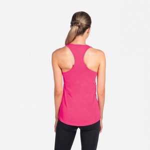 Débardeur rose vif pour femme, dos nageur, sans manches, décontracté, fitness, 100 % coton tricoté, écologique, logo frontal - Product Image 6