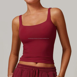 Haut court à col carré pour femme, dos nageur, couleur unie, froncé devant, respirant, anti-transpiration, vêtement de sport yoga, sans couture, mi-spandex - Product Image 6