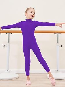 Justaucorps de danse unisexe violet à manches longues et col roulé, intégral pour l'entraînement de gymnastique, avec fermeture éclair, en polyester et élasthanne - Product Image 2