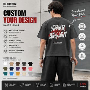 Vintage Washed Boxy Fit T Shirt Men Heavy <b>Weight</b> 285G Cotton Stud Collar Oversized Short Sleeve Streetwear Tee Custom OEM - Product Image 3