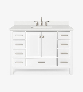 Meuble-lavabo Abigail 49 pouces pour salle de bain, blanc, avec vasque simple et plateau en quartz blanc pur, optionnel, vente en gros, usine du Vietnam - Product Image 2