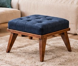 Taburete Otomano Moderno Cuadrado Tapizado con Tachuelas y Patas de Madera para Sala de Estar o Dormitorio, Ideal para Regalo de Inauguración - Product Image 1