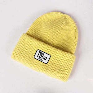 Gorro de Invierno de Punto Acrílico 100% Amarillo Verde Neón con Puño y Rayas en Contraste para Uso Casual al Aire Libre Unisex - Product Image 3