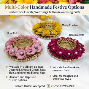 Portavelas Decorativo Indio Hecho a Mano para Fiestas, con Flores Artificiales, Multicolor, Adornado con Perlas, de Metal, para Decoración de Diwali - Product Image 3