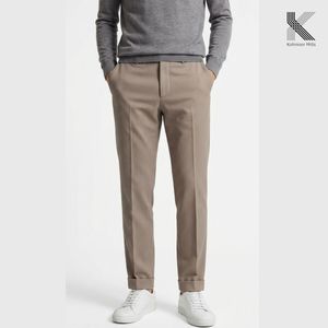 Pantalones Chinos Elásticos para Hombre, Tejido Panamá Completo, 265 GSM, Acabado Suave Color Durazno, Pantalones Casuales Color Caqui, Proveedor OEM - Product Image 1