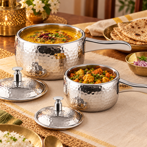 Casserole à pression en acier inoxydable avec finition martelée, couvercle et longue poignée pour la maison, la cuisine et l'hôtel - Product Image 6