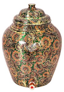 Distributeur d'eau à motif floral vert avec robinet rouge, fonctionnement manuel, usage domestique, distributeur d'eau en cuivre - Product Image 3