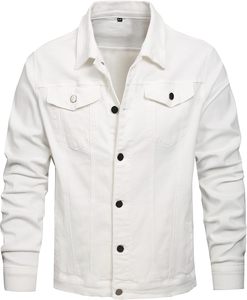 Men's <b>White</b> Denim Jacket Casual Turn-down Collar Regular Sleeve Solid Color Button Closure Spring Style Slim Fit - Product Image 1