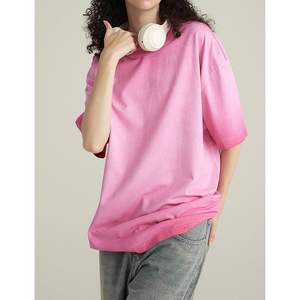 Camiseta de manga corta de gran tamaño para hombre 2025, Camiseta de algodón Vintage lavado con degradado, camisetas de verano sólidas con cuello redondo - Product Image 1