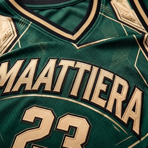 Ensemble d'uniformes de basketball MAATTIERRA personnalisés vert-beige, maillot sans manches à imprimé géométrique et short assorti, vente en gros de vêtements de sport pour équipes - Product Image 6