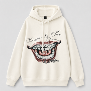 <b>Men's</b> <b>White</b> Oversized Hooded <b>Sweatshirt</b> with Custom Screen Print Front Washed Knitted Cotton Fleece Pullover Winter Wear - Product Image 1