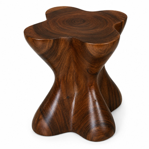 Organic Clover Pedestal Suar <b>Stool</b> Contemporary Solid Wood Premium Quality Sculptural Side <b>Table</b> for Living Room Best Seller - Product Image 1
