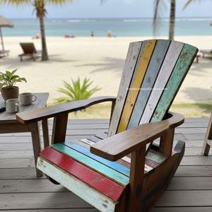 Silla mecedora artesanal hecha de madera de barco recuperada, multicolor original, muebles vintage para interiores y exteriores - Product Image 5