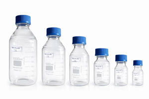 Botellas de Almacenamiento Cilíndricas de Vidrio Borosilicato MAYALAB, 1000 ml, Tapa Azul con Rosca, 1 Año de Garantía, para Reactivos de Laboratorio - Product Image 2