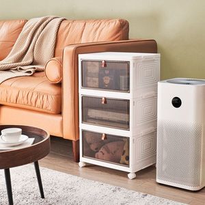 3-Layer Folding Storage Bin Home Storage & Organization Cabinet with Lids and Wheels - Product Image 3