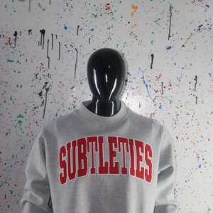 SUBTLETIES HEATHER GREY <b>Mock</b> <b>Neck</b> Sweatshirt 100% RED Applique Embroidery wide <b>neck</b> Sweatshirt Finer Threads - Product Image 1