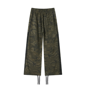 Custom logo Men <b>Women</b> Camo Wide Leg Stripes Drawstring Waist Streetwear Casual Loose Sweatpants with Tie Hem - Product Image 2