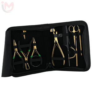 Kit d'outils pour extensions de cheveux : pinces métalliques, ciseaux, aiguille à crochet OU pinces pour extensions adhésives et micro-perles - Product Image 1