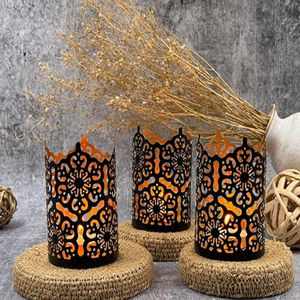 Set of 3 Black Metal <b>Candle</b> Votive Holders 4 Inch High Lattice Cut Work Iron Votive Holders - Product Image 2