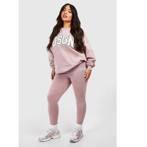 <b>Women</b> Plus Size Pink Tracksuit <b>Set</b> Crew Neck Sweatshirt Leggings Full Length Casual Autumn Wear Spandex Cotton Material - Product Image 3