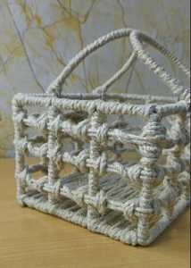 Panier de rangement en macramé en fer et jute fait main, écologique, tressé à la main en corde de coton, organisateur de cuisine et de bureau, style bohème pour fruits - Product Image 5