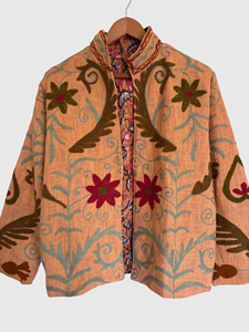 Veste en coton brodée de fleurs, col mandarin, manches lanternes, grande taille, vêtements d'automne pour femmes, style Prairie Chic - Product Image 3