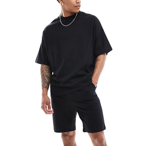 Nuevo Conjunto de 2 Piezas de Verano para Hombre, Talla Grande, 280g, 100% Algodón, Estilo Casual con Letras, Camiseta y Pantalones Cortos, Ropa Deportiva Urbana - Product Image 2