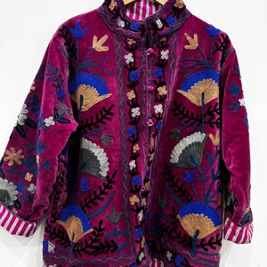 Hand-Embroidered Velvet Suzani <b>Jacket</b> Premium Women Magenta Ethnic Winter Wear with Vibrant Floral Embroidery <b>Jacket</b> - Product Image 1